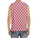 Cardinal Red And White Gingham Print Men's Fitness Tank Top