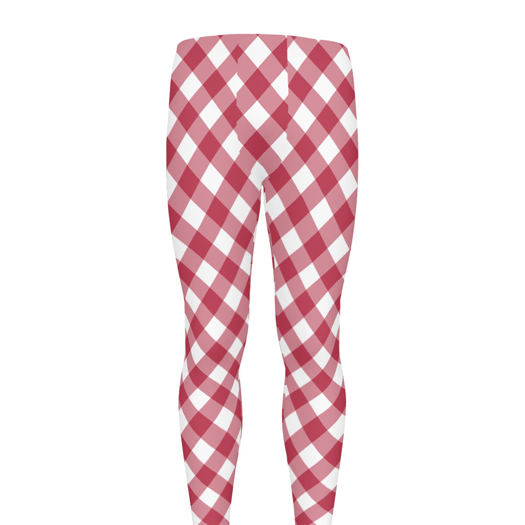 Cardinal Red And White Gingham Print Men's leggings