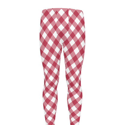 Cardinal Red And White Gingham Print Men's leggings