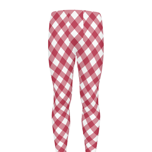 Cardinal Red And White Gingham Print Men's leggings