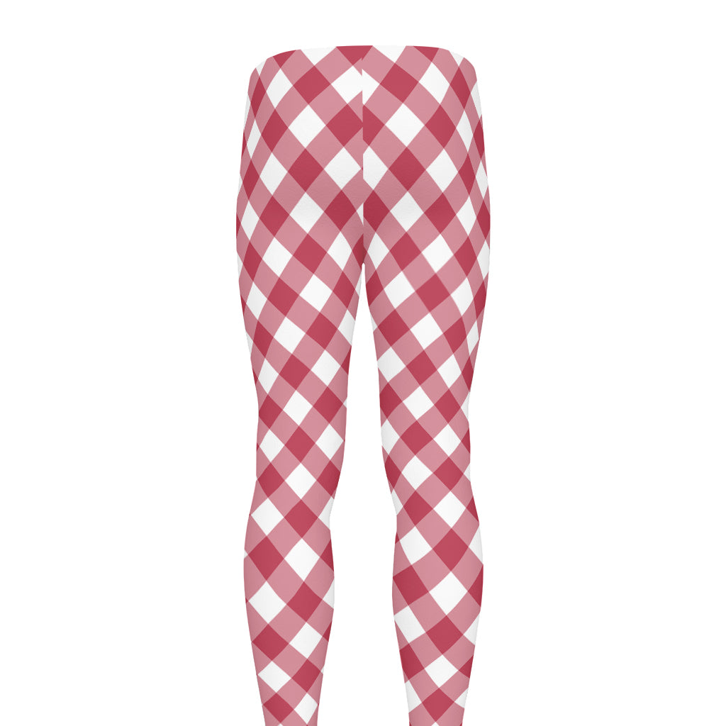 Cardinal Red And White Gingham Print Men's leggings