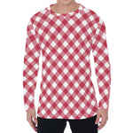 Cardinal Red And White Gingham Print Men's Long Sleeve T-Shirt