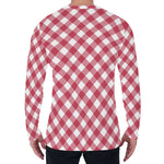 Cardinal Red And White Gingham Print Men's Long Sleeve T-Shirt