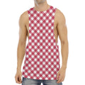 Cardinal Red And White Gingham Print Men's Muscle Tank Top