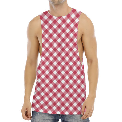 Cardinal Red And White Gingham Print Men's Muscle Tank Top