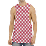 Cardinal Red And White Gingham Print Men's Muscle Tank Top