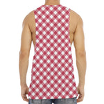 Cardinal Red And White Gingham Print Men's Muscle Tank Top