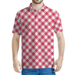 Cardinal Red And White Gingham Print Men's Polo Shirt