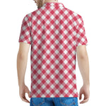 Cardinal Red And White Gingham Print Men's Polo Shirt