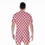 Cardinal Red And White Gingham Print Men's Rompers