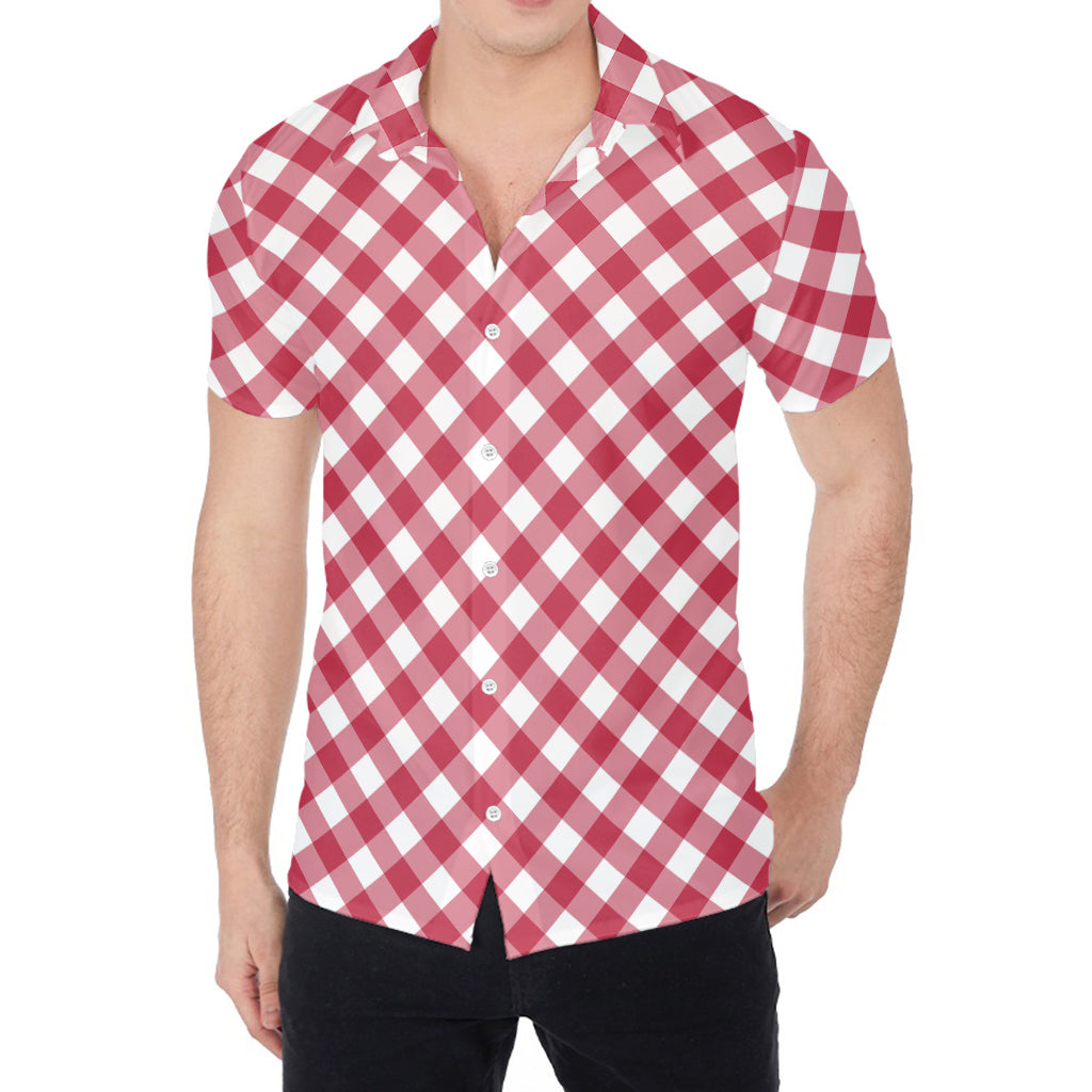 Cardinal Red And White Gingham Print Men's Shirt