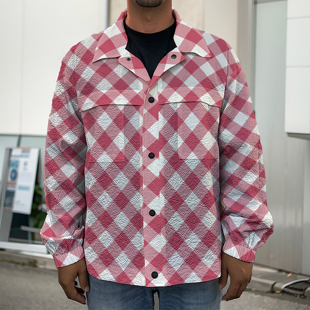 Cardinal Red And White Gingham Print Men's Shirt Jacket