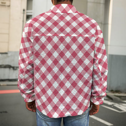Cardinal Red And White Gingham Print Men's Shirt Jacket