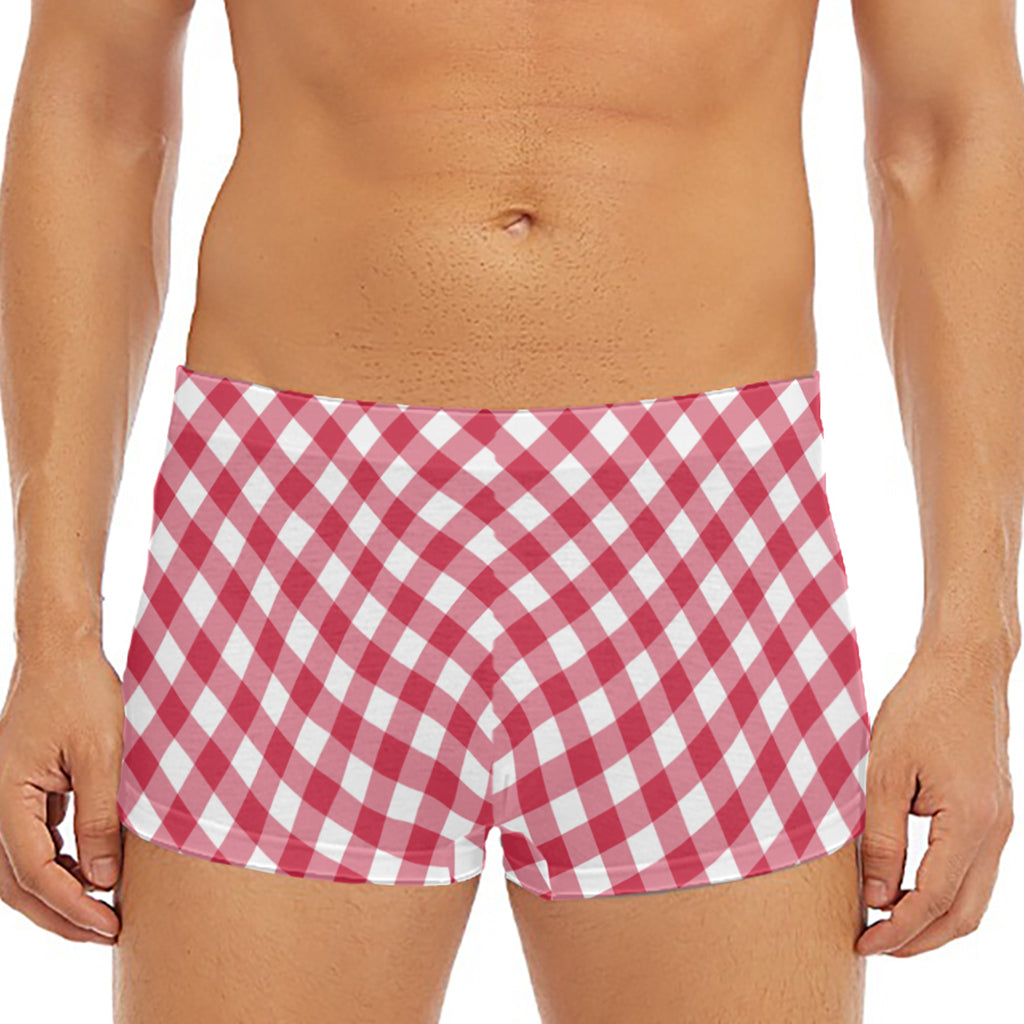 Cardinal Red And White Gingham Print Men's Short Boxer Briefs