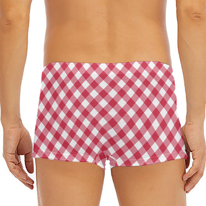 Cardinal Red And White Gingham Print Men's Short Boxer Briefs