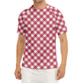 Cardinal Red And White Gingham Print Men's Short Sleeve Rash Guard