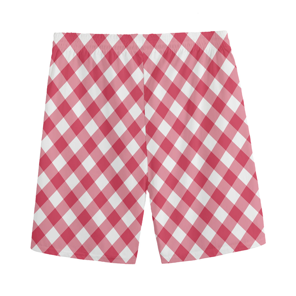 Cardinal Red And White Gingham Print Men's Sports Shorts