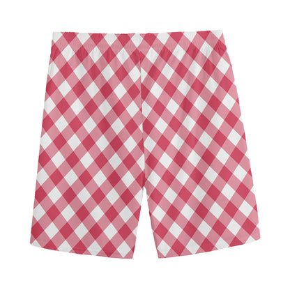 Cardinal Red And White Gingham Print Men's Sports Shorts