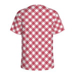 Cardinal Red And White Gingham Print Men's Sports T-Shirt