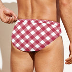 Cardinal Red And White Gingham Print Men's Swim Briefs