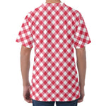 Cardinal Red And White Gingham Print Men's Velvet T-Shirt