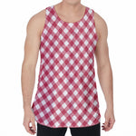 Cardinal Red And White Gingham Print Men's Velvet Tank Top