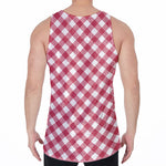 Cardinal Red And White Gingham Print Men's Velvet Tank Top