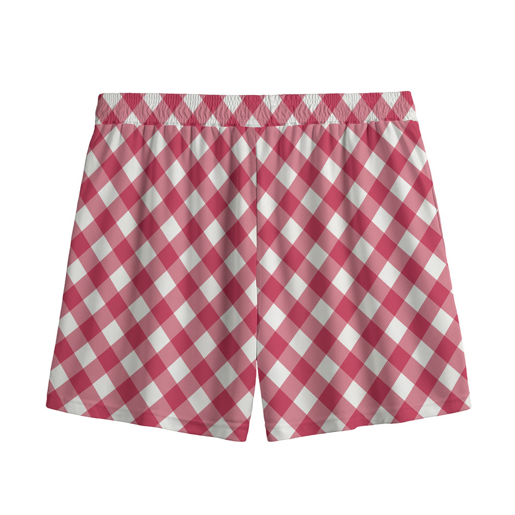 Cardinal Red And White Gingham Print Mesh Shorts