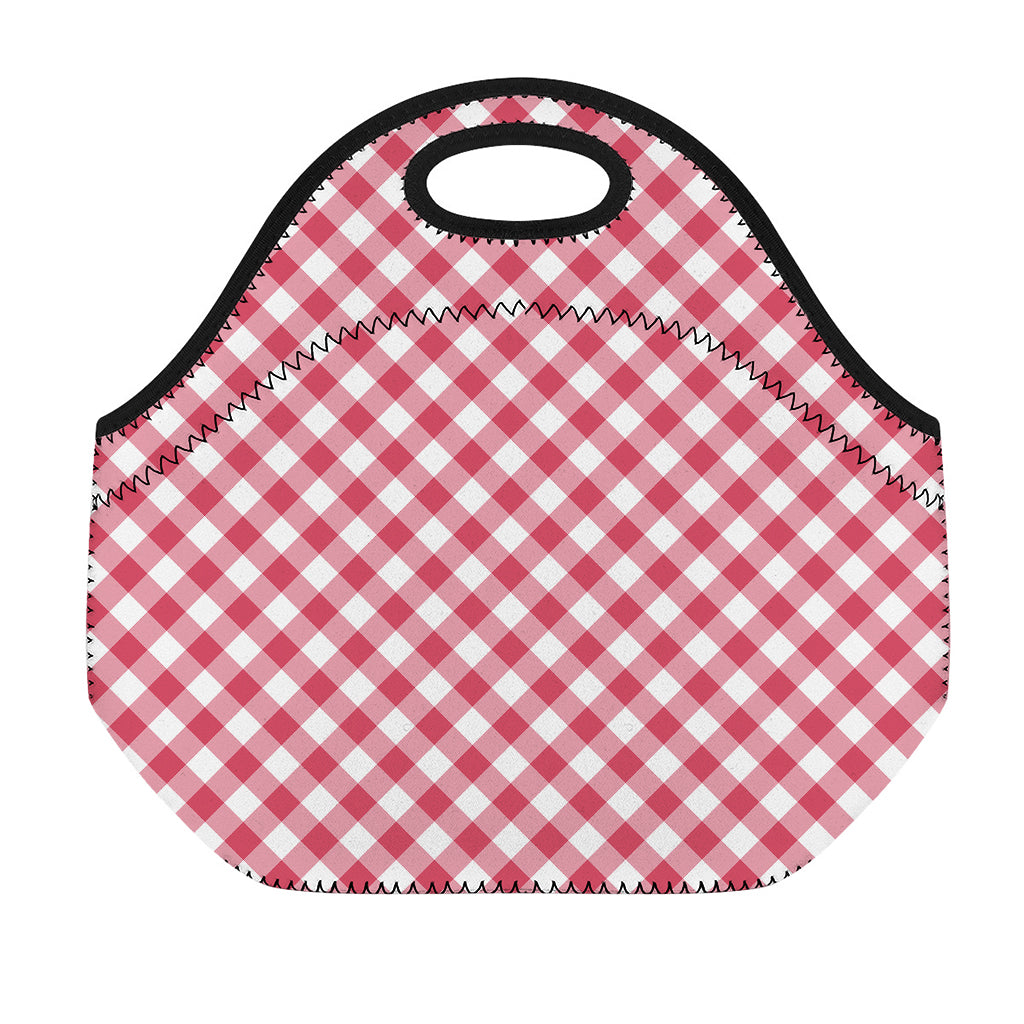 Cardinal Red And White Gingham Print Neoprene Lunch Bag