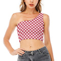 Cardinal Red And White Gingham Print One Shoulder Crop Top