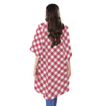 Cardinal Red And White Gingham Print Open Front Beach Cover Up