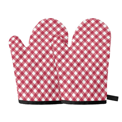 Cardinal Red And White Gingham Print Oven Mitts