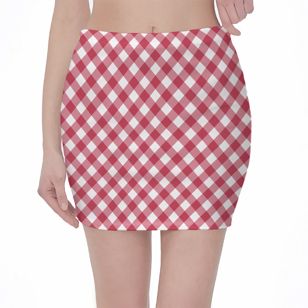 Cardinal Red And White Gingham Print Pencil Mini Skirt