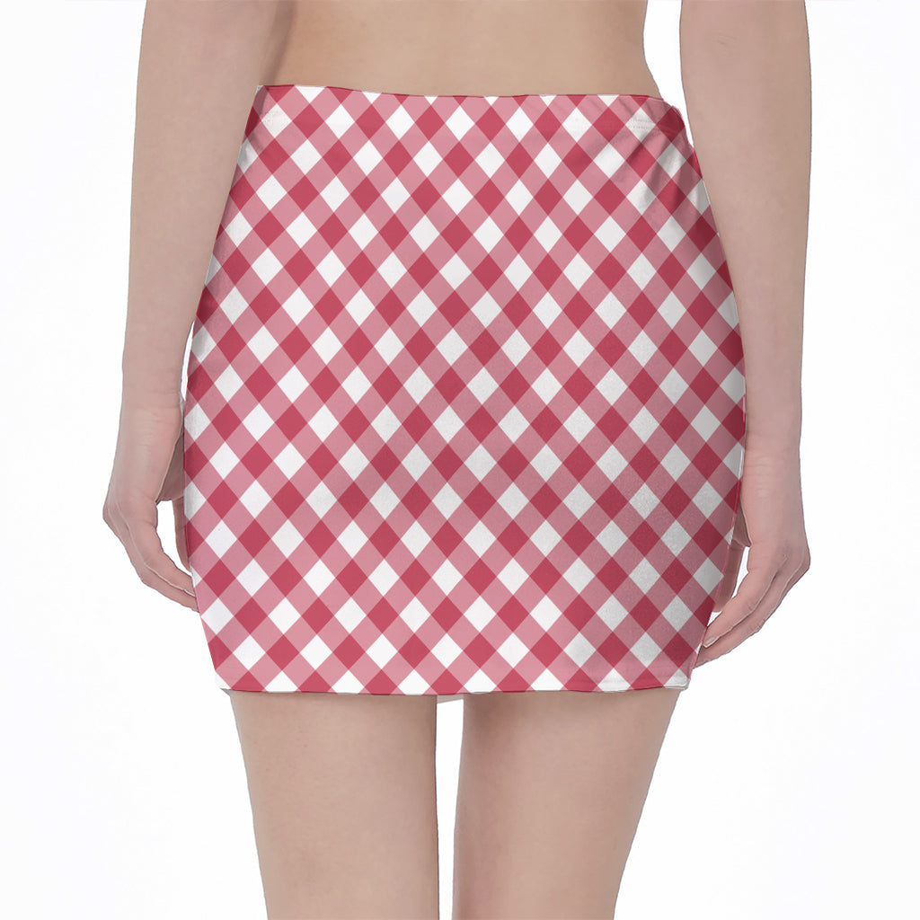 Cardinal Red And White Gingham Print Pencil Mini Skirt