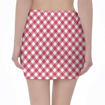 Cardinal Red And White Gingham Print Pencil Mini Skirt