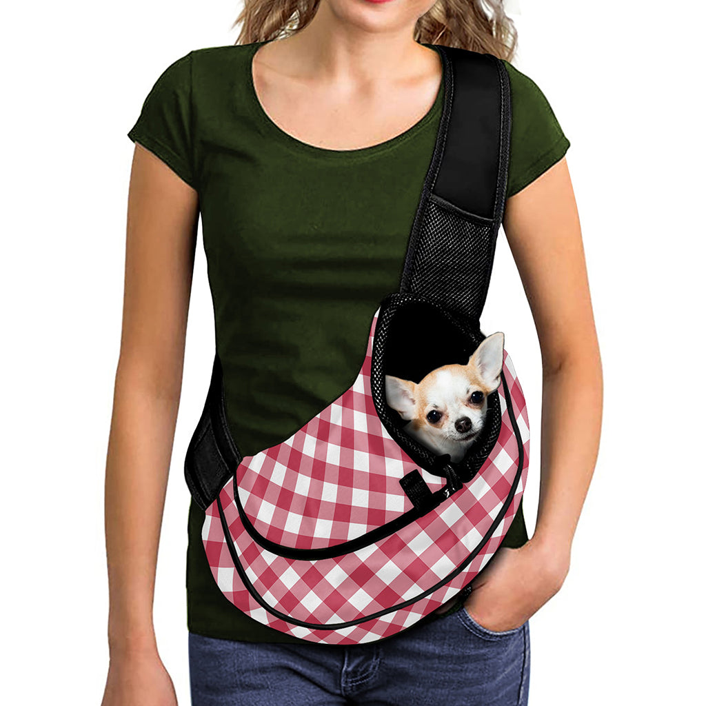 Cardinal Red And White Gingham Print Pet Sling Carrier