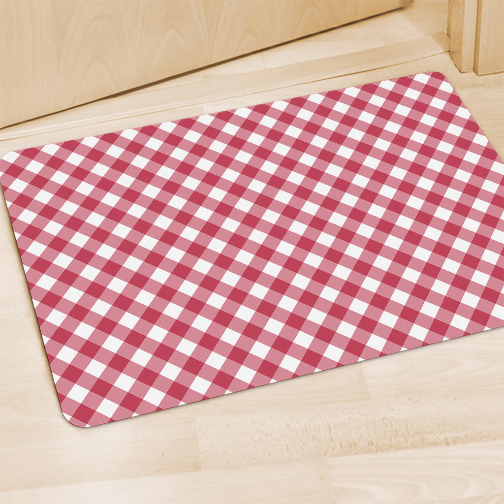Cardinal Red And White Gingham Print Polyester Doormat