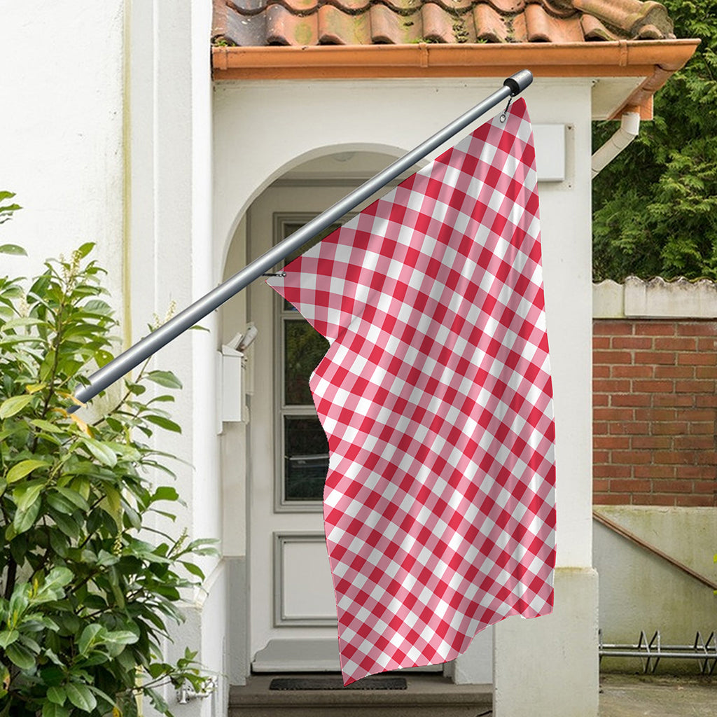 Cardinal Red And White Gingham Print Polyester Flag