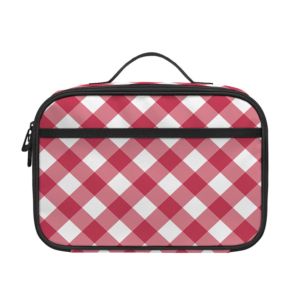 Cardinal Red And White Gingham Print Portable Lunch Bag