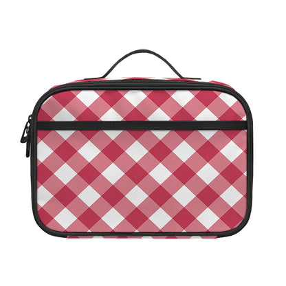 Cardinal Red And White Gingham Print Portable Lunch Bag