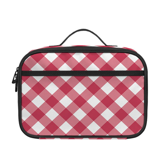 Cardinal Red And White Gingham Print Portable Lunch Bag