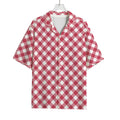 Cardinal Red And White Gingham Print Rayon Hawaiian Shirt