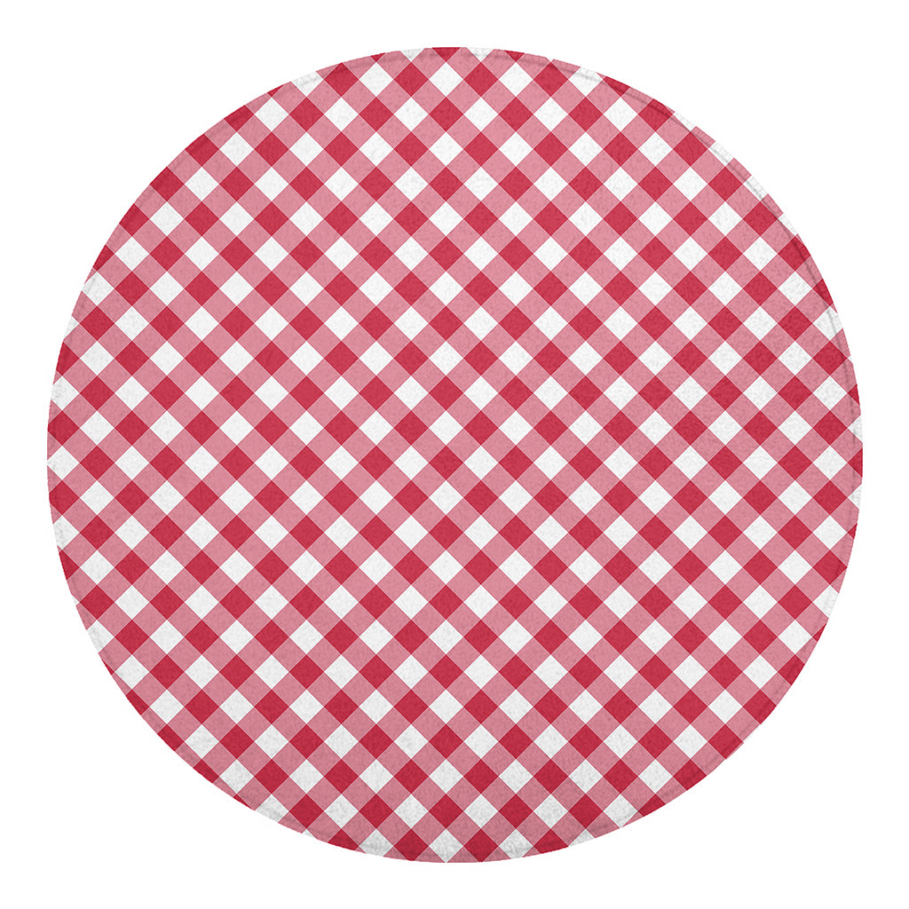 Cardinal Red And White Gingham Print Round Blanket