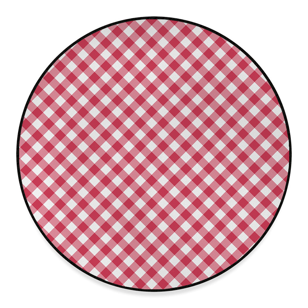 Cardinal Red And White Gingham Print Round Floor Mat