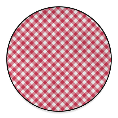 Cardinal Red And White Gingham Print Round Floor Mat