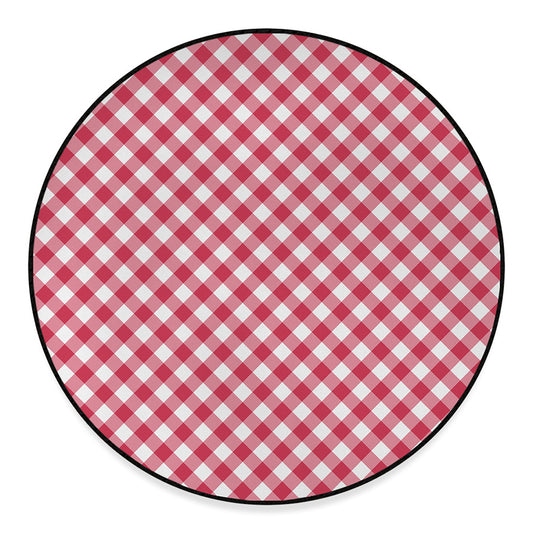 Cardinal Red And White Gingham Print Round Floor Mat