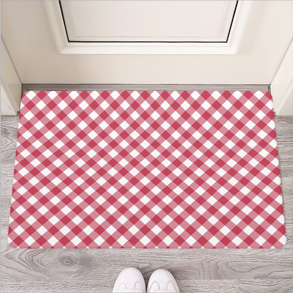 Cardinal Red And White Gingham Print Rubber Doormat