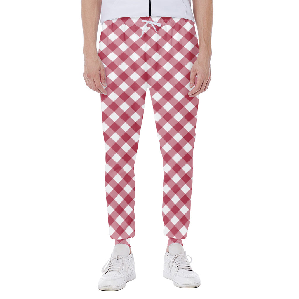 Cardinal Red And White Gingham Print Scuba Joggers