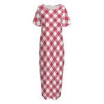 Cardinal Red And White Gingham Print Short Sleeve Long Nightdress