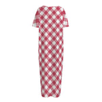 Cardinal Red And White Gingham Print Short Sleeve Long Nightdress